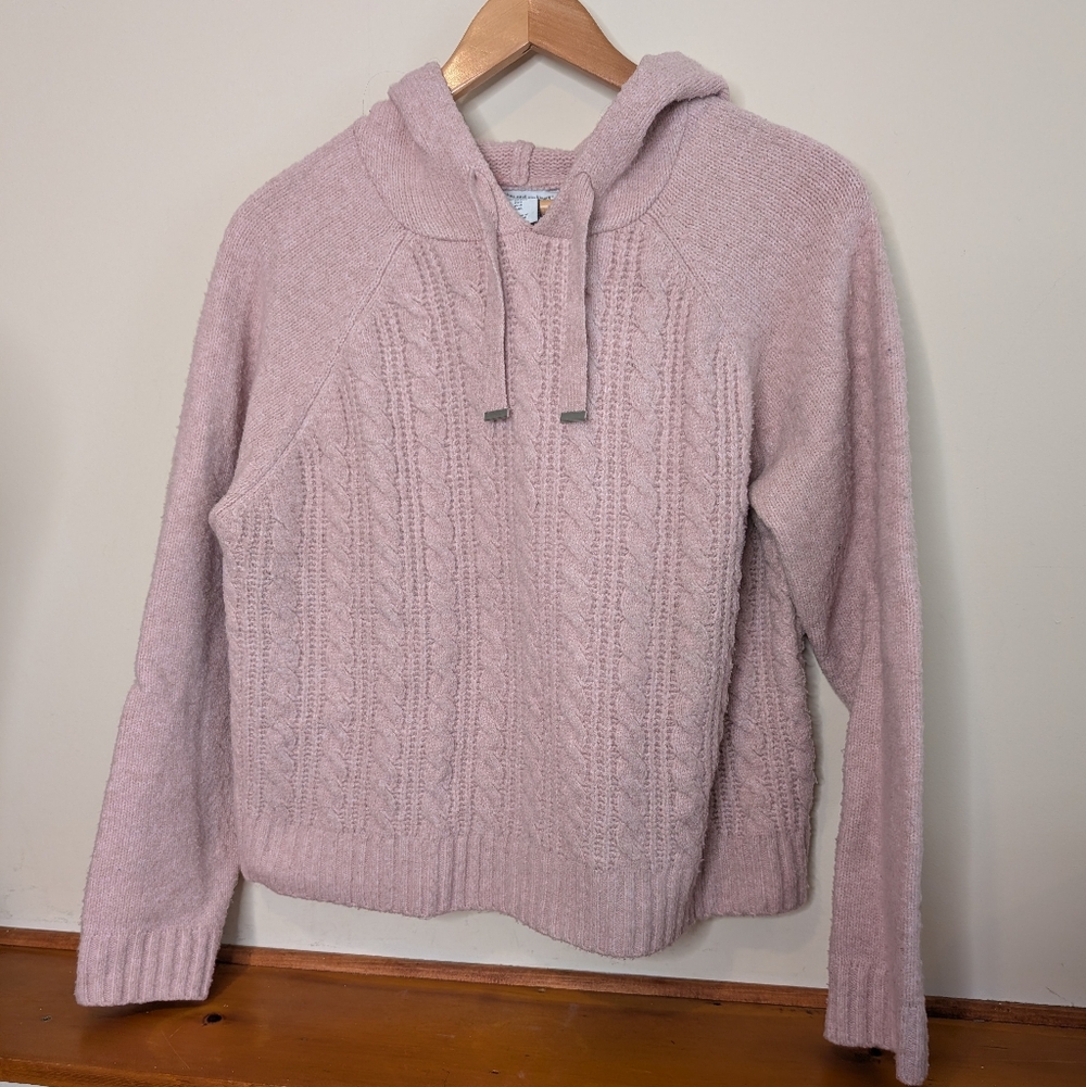 Cupcakes and Cashmere Cable Knit Hoodie Sweater Womens Large Pink Pullover